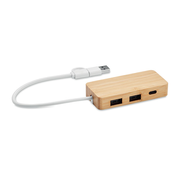 HUBBAM Bambusz 3 portos USB hub
